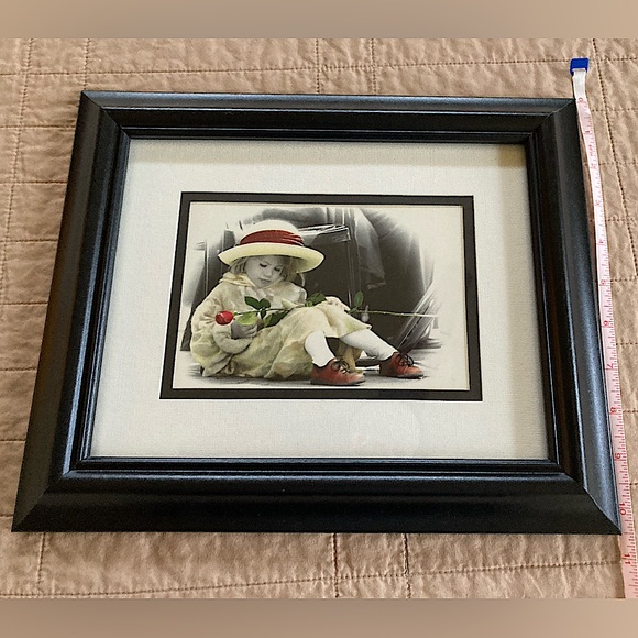 Kim Anderson - Little Girl with red rose picture with black frame and matting - Picture 3 of 5